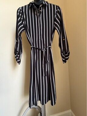 Jones New York Women's Shirt Dress Long Sleeve Striped Size 10 Black White